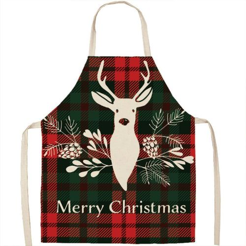 Christmas Apron Linen Oil-proof Anti-fouling Gingham Check Ginger Cake Household Bib Halter