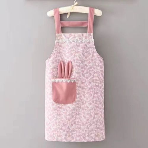 1pc Polyester Cotton Apron, Cute Rabbit Ears Apron, Adjustable Strap And Large Pockets Apron, Kitchen Cooking Baking Bib Apron, Chef Apron