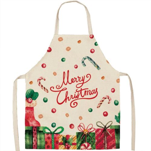Christmas Apron Linen Oil-proof Anti-fouling Gingham Check Ginger Cake Household Bib Halter
