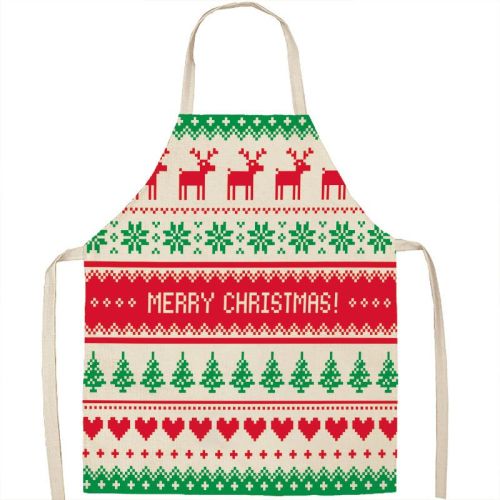 Christmas Apron Linen Oil-proof Anti-fouling Gingham Check Ginger Cake Household Bib Halter